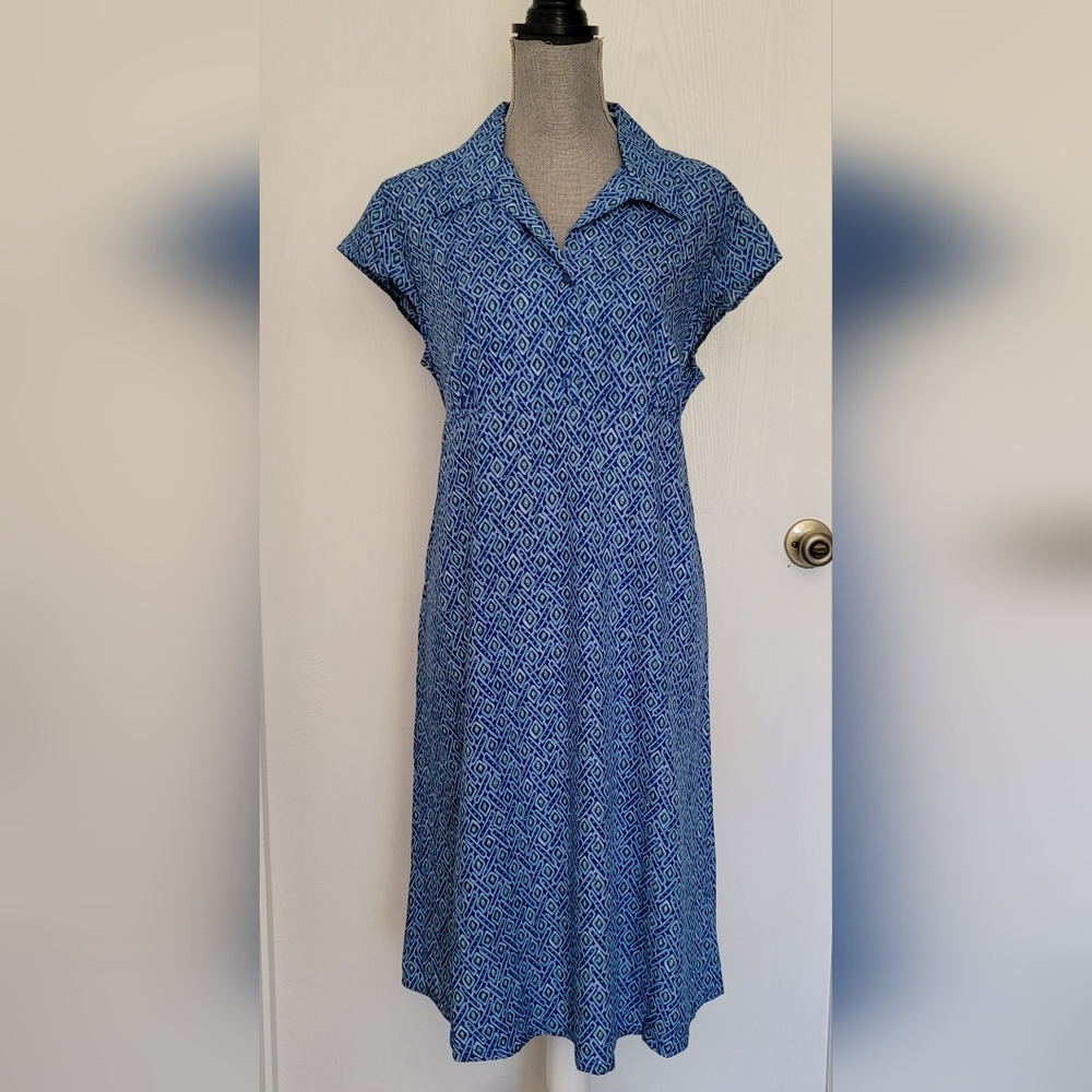 Take Nine Vintage Blue  Button Front Midi Dress  Retro Size L